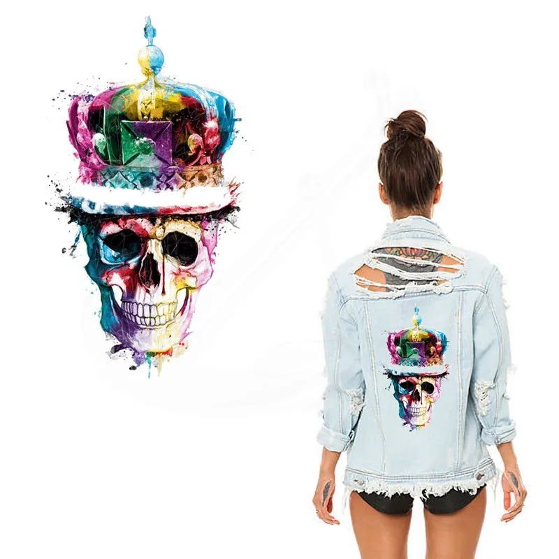 

Multicolor Crown Skull head stickers 28*16.23cm patches for clothing DIY woman T-shirt jacket Grade-A Thermal transfer