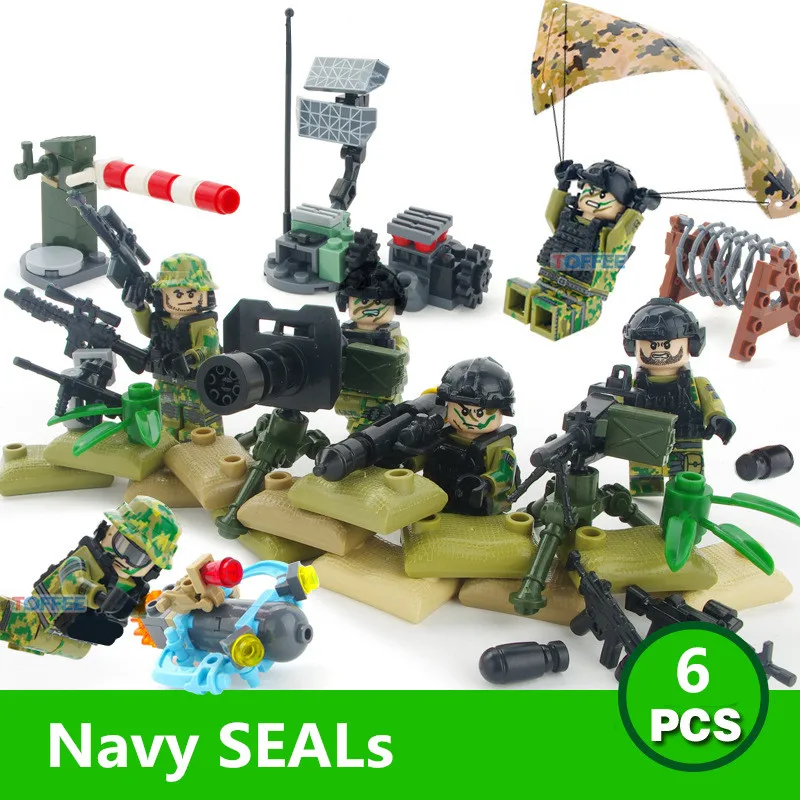 6pcs Navy Seals Team MILITARY US Army UDT WW2 Special Force SWAT Soldier Building Blocks Bricks Figures Gifts Toys Boys Children 6pcs Navy Seals Team MILITARY US Army UDT WW2 Special Force SWAT Soldier Building Blocks Bricks Figures Gifts Toys Boys Children