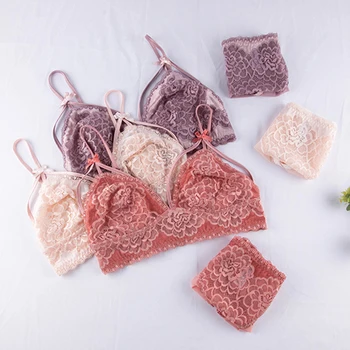 

Wriufred Women Triangle Cup Brassiere Embroidery Lace Underwear Ladies Bra Set Plus Size Sexy lingerie Bras Panties Sets Pink