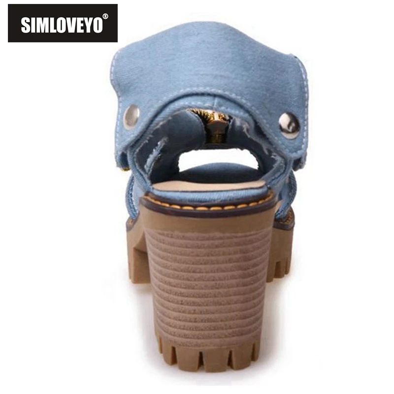 SIMLOVEYO The of denim with fish mouth women sandals high heels women's zipper large size non slip shoes QL1139