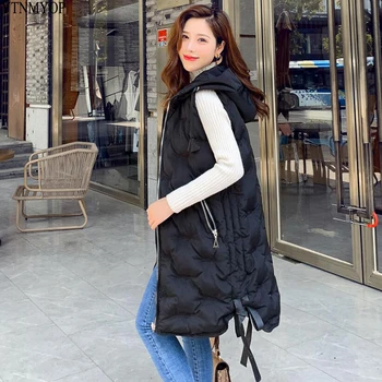 

YTNMYOP Women Long Winter Vest 2019 New Slim Fashion Waistcoat Hooded Female Outwear Thick Warm Sleeveless Jacket Coat Ladies