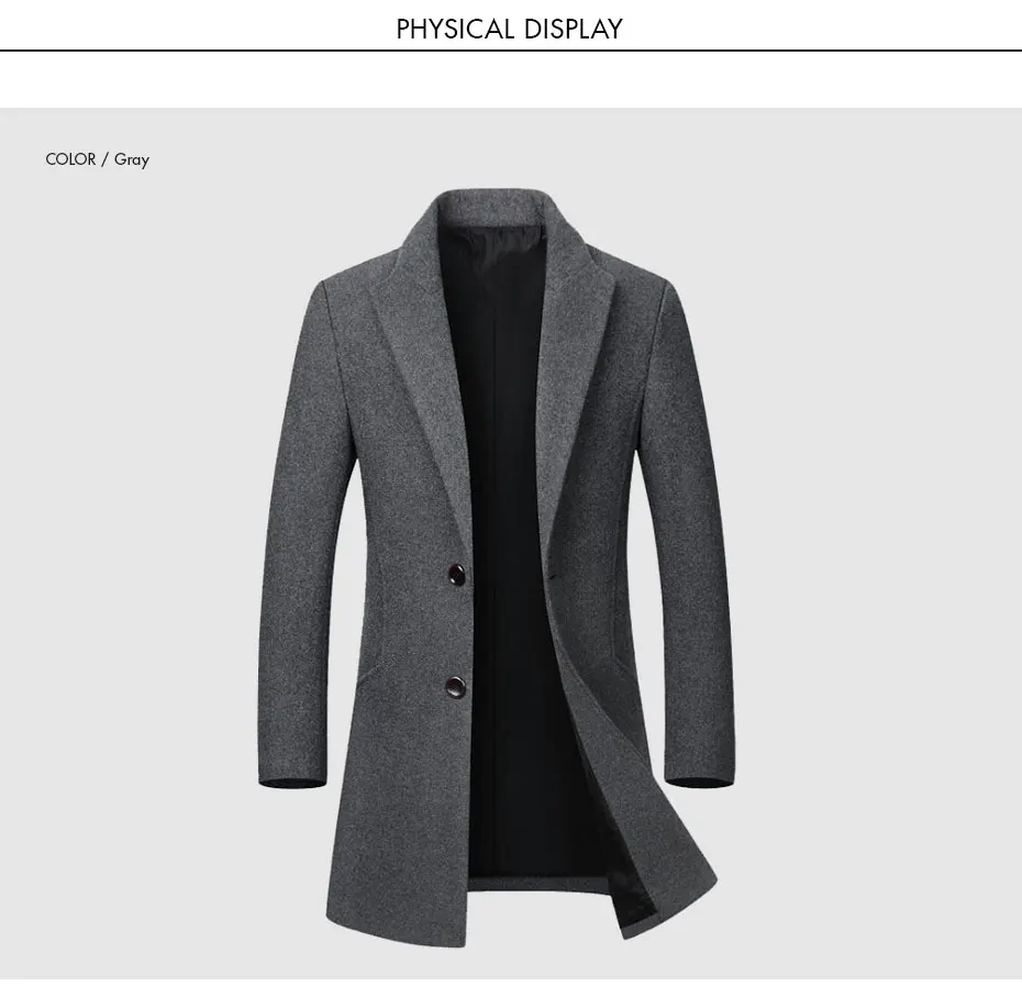 CARANFIER мужские шерстяные пальто Высокое качество осень длинный однобортный ветровка бизнес сплошной цвет Slim Fit Куртки Пальто