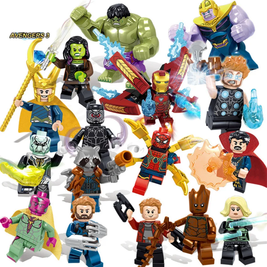 Günstig 16 stücke Avengers Unendlichkeit Krieg Abbildung Set Legoingly Super Hero Iron Thor Thanos Peter Hulk Schwarz Panther Bausteine Modell spielzeug