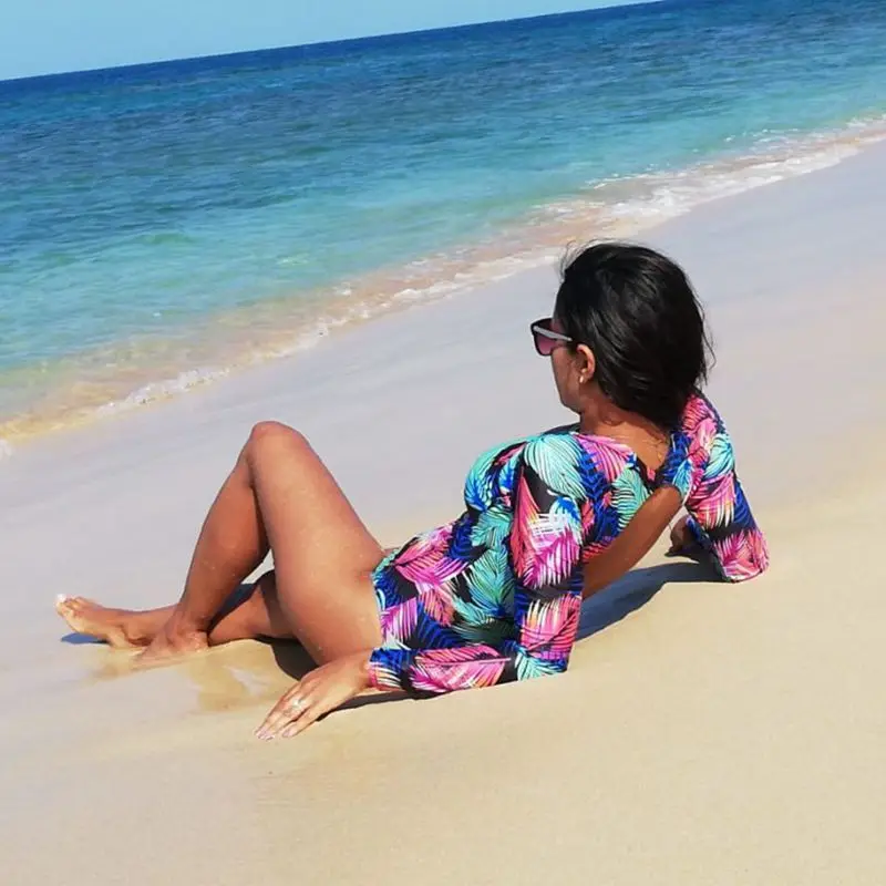 Tengweng 2019 Sexy Backless Print One piece Women Swimsuit Surfing Plus size Thong Swimwear Push up Padded Long Sleeves Swimsuit