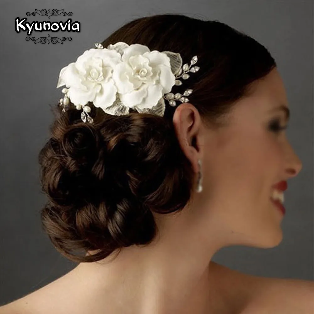 Kyunovia Factory Price High Quality European Style Hand made Wedding Flower Hat As the Wedding Photos Bride Headwear D17