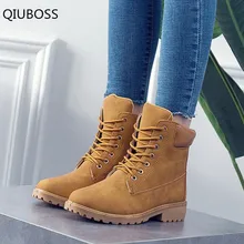 QIUBOSS/ г., модные кожаные женские Ботинки Зимняя обувь ботильоны для женщин на шнуровке короткие плюшевые женские зимние ботинки для взрослых, Q457