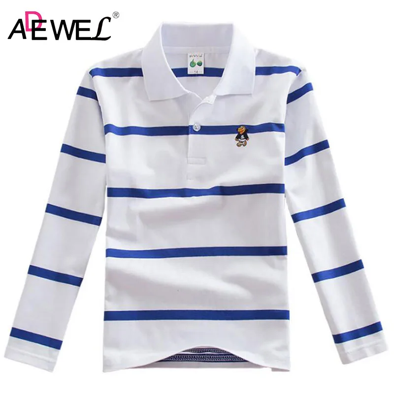 

ADEWEL Children's Long-sleeved Polo Shirt Striped 2018 Spring Autumn Boy Cotton Top Kid Polos Lapel Shirts Toddler Teens Clothes