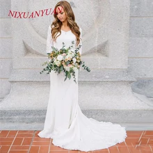 NIXUANYUAN, винтажное скромное свадебное платье, Русалка, с рукавами, кружевное свадебное платье, v-образный вырез, бохо, свадебное платье, vestido fiesta