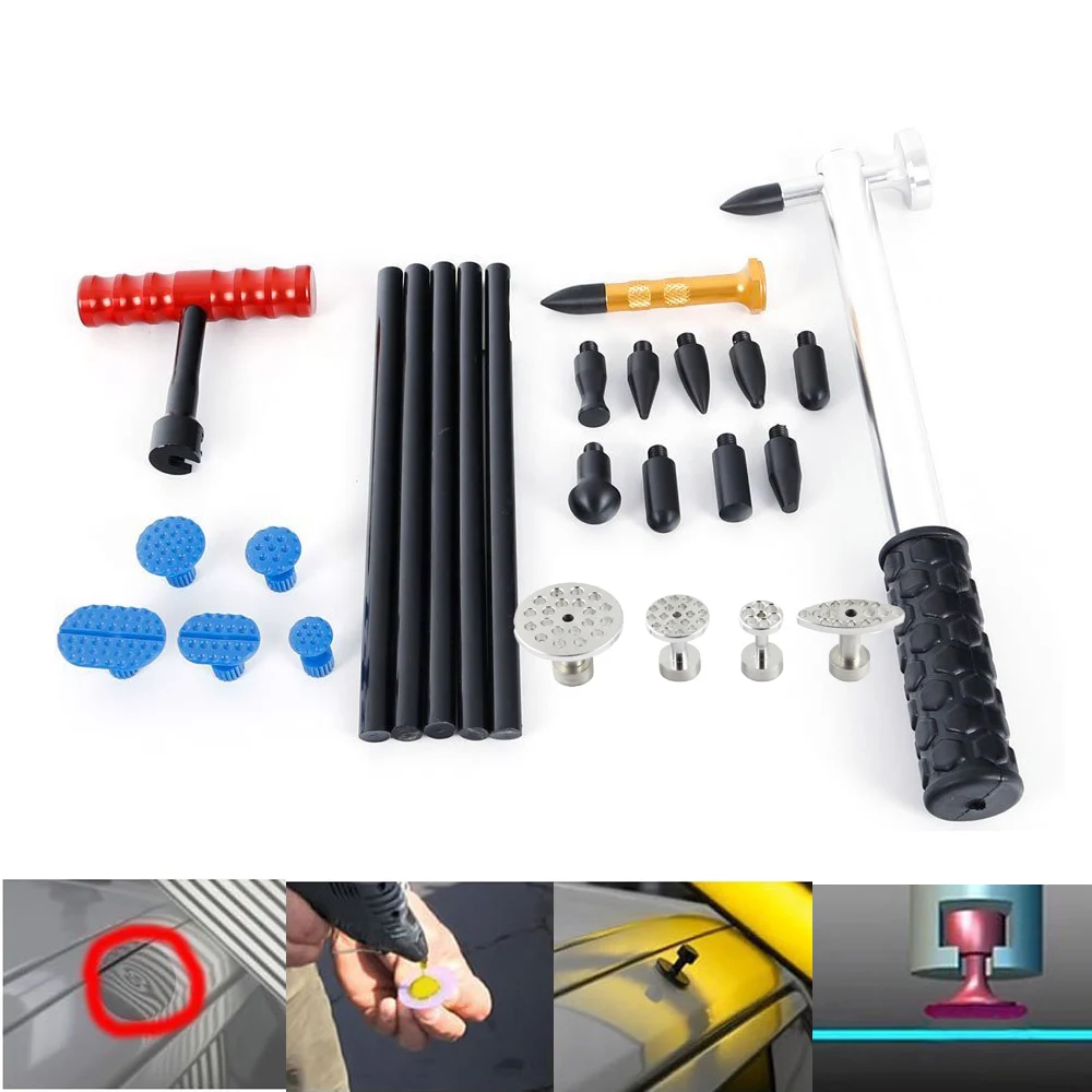 

WHDZ PDR Hail Auto Body Hammer with 9pcs Pulling Glue Tabs Paintless Repair Tools Set Tap Down 10 Heads Pen Dent Hammer