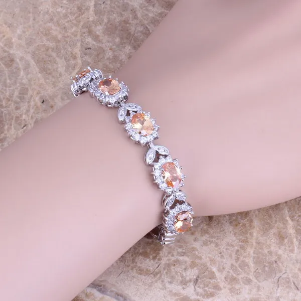 Впечатляющие Браун Morganite Белый CZ стерлингового серебра 925 ссылка браслет-цепочка 7 дюймов S0402