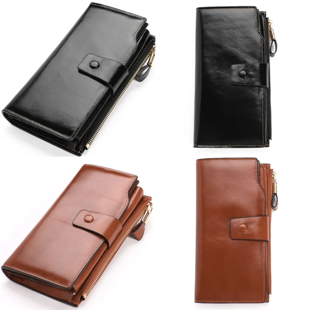 Women Leather Three fold Wallet Coin Purses Credit Cards Holder Pocket Leather Zipper Wallet ...