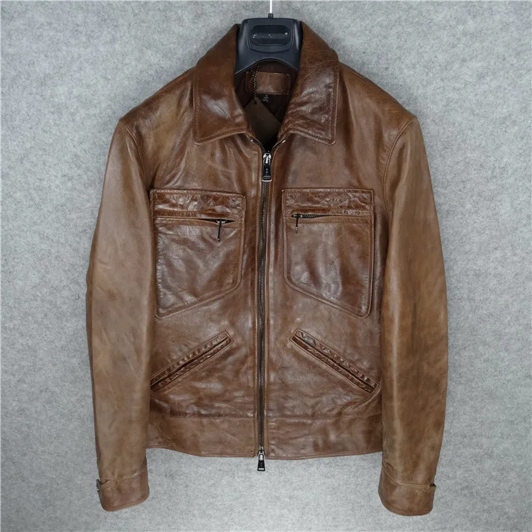 

Free shipping.Brand vintage cowhide leather jacket,man's 100% genuine leather Jackets,men thick motor biker jacket,sales.