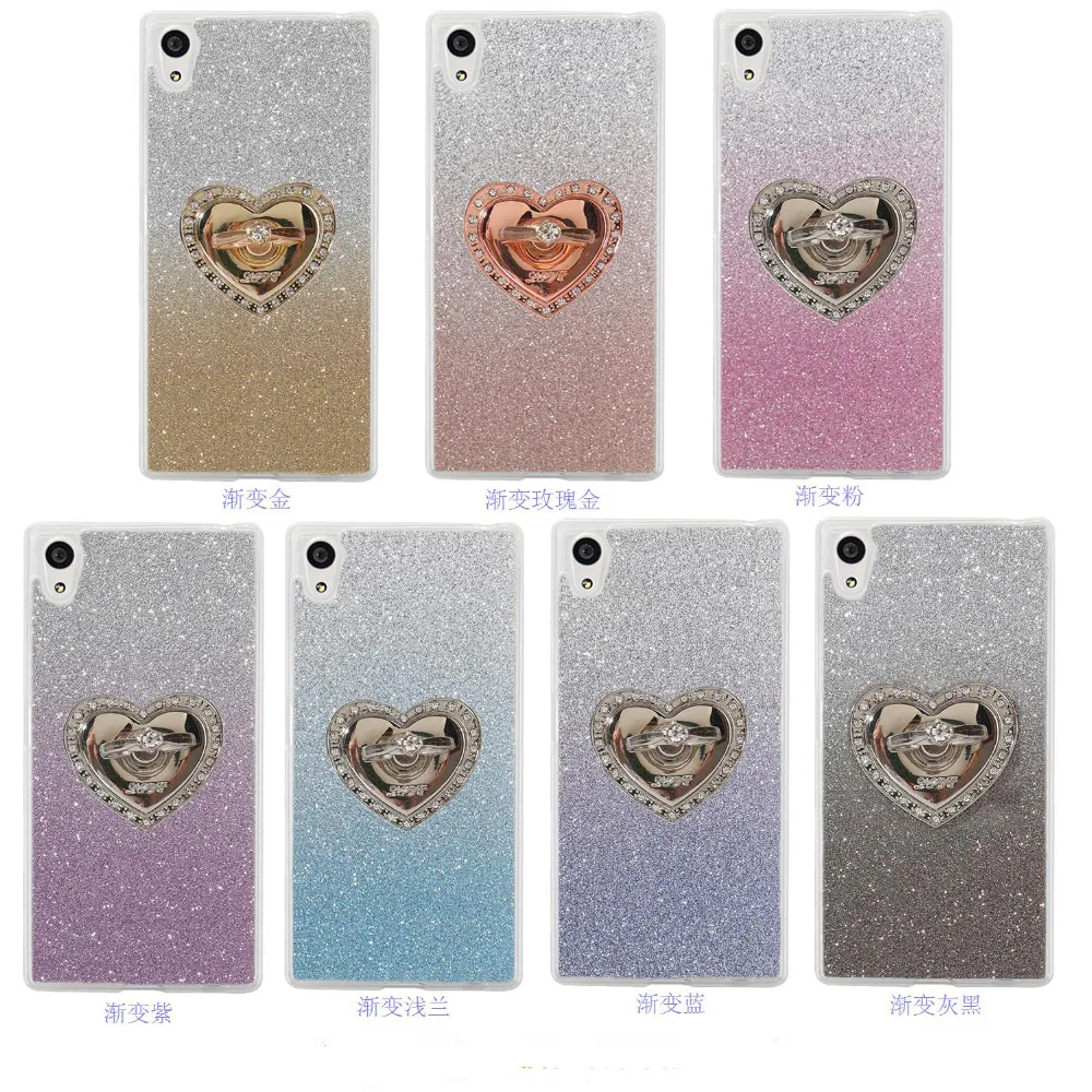 

For Sony Xperia XA Case Heart-shaped with 360 Rotate Ring Holder Stand Luxury Gradient Color Glitter Back Cover Case for Sony XA