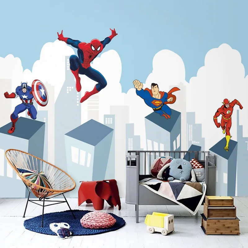 Discount Superhero Avengers Wallpaper on the Wall for Kids Room Nusery Room Bedding Home Decor Free Shipping