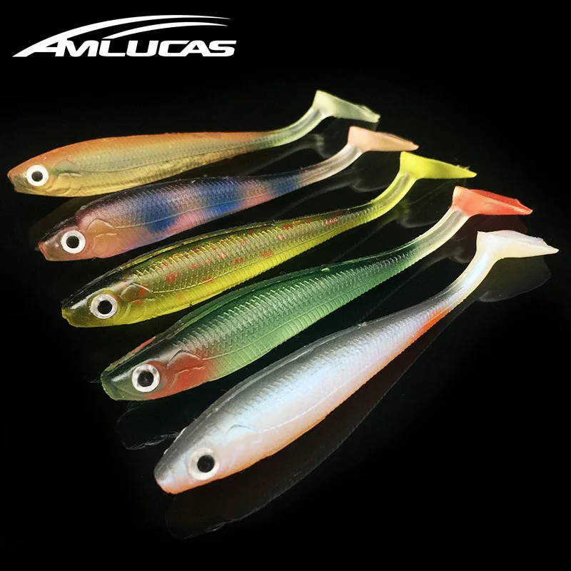 Amlucas Soft Lure 5pcs 95mm 5.1g for Fishing Shad Fishing Worm Artificial Silicone Bait Swimbait Bass Fly Fishing Tackle WW322