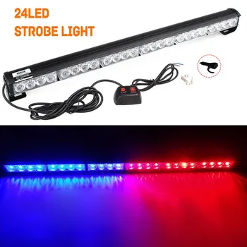 

XYIVYG 27" 24 LED Car Emergency Warning Traffic Advisor Strobe Flash Light Bar Blue Red 24W Flashing Lamp