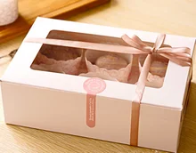 6 Holes Paper Muffin Cupcake Bakery Packing Box Case with Transparent Window Wedding Party Container Baby Shower Party Supplies