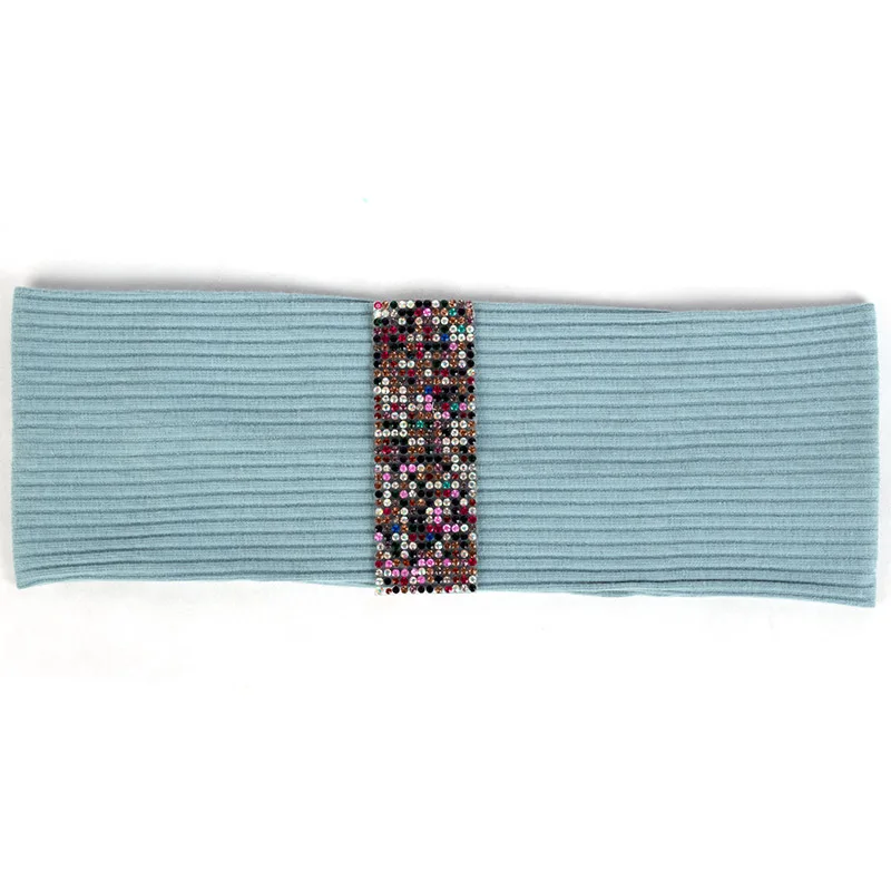 Женская рифлёная головная повязка красочные аксессуары из стразов Алмазная плоская эластичная повязка для волос для женщин Полосатый тюрбан DT794 - Цвет: Blue Rainbow