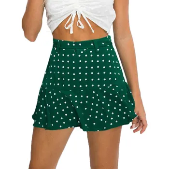 

Women summer polka dot print Fashion mini Stretch Skater Skirts Casual 2019 New High waist pleated holiday bandage Ruffled Girl