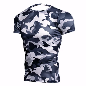 

Camouflage Short Sleeve T-shirt Mens Running Compression Sport Shirt Men Dry Fit Breathable Rashgard Man Gym Fitness Tights MMA