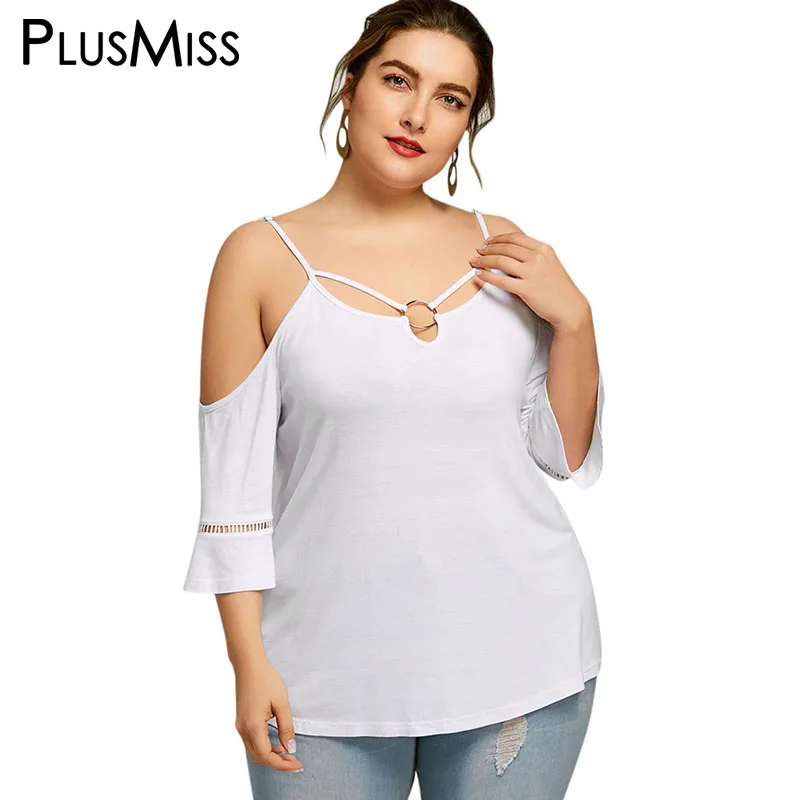 PlusMiss плюс размер 5XL сексуальное с открытыми плечами Boho пляжные Топы женские