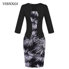 VISNXGI 2020 nueva chaqueta de una pieza de imitación breve elegante vestido patrones de trabajo de oficina Bodycon mujer 3/4 o vestido de vaina de manga completa