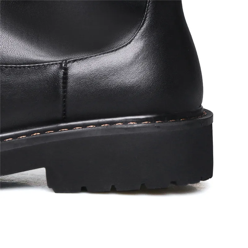MoonMeek/ г. Новые ботинки из искусственной кожи и натуральной кожи обувь на платформе с круглым носком на молнии осенне-зимние сапоги до колена на низком каблуке