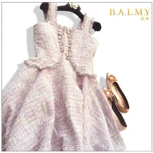 Новая летняя одежда, твидовое женское маленькое милое платье, цветное романтичное аристократическое темпераментное платье без рукавов на бретелях
