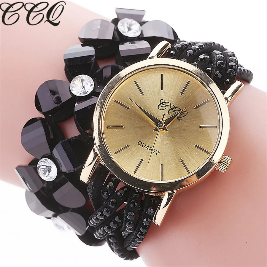 

CCQ Brand Hot Fashion Flower Watches Casual Women Luxury Leather Bracelet Wrist Watch Clock Quartz Watches Relogio Feminino C105
