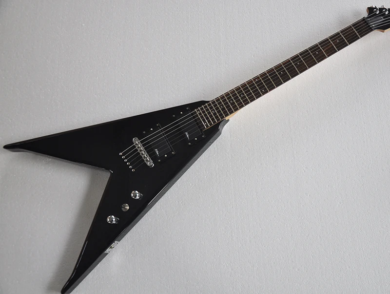 Factory direct sale black V shaped electric guitar with rosewood