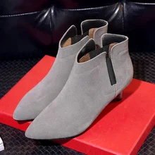 Women’s Sexy Red Bottom LowHeel Comfortable Pointed Toe Ankle Boots Genuine Leather Brand Designer Slip-on Short Booties Shoes