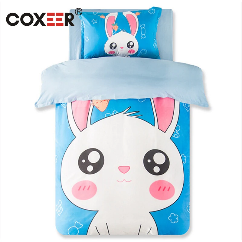 

coxeer 2/3PCS Bedding Set Cute Animals Cartoon Duvet Cover Rabbit Polyester With Pillowcase For Children Comforter Bedding Sets