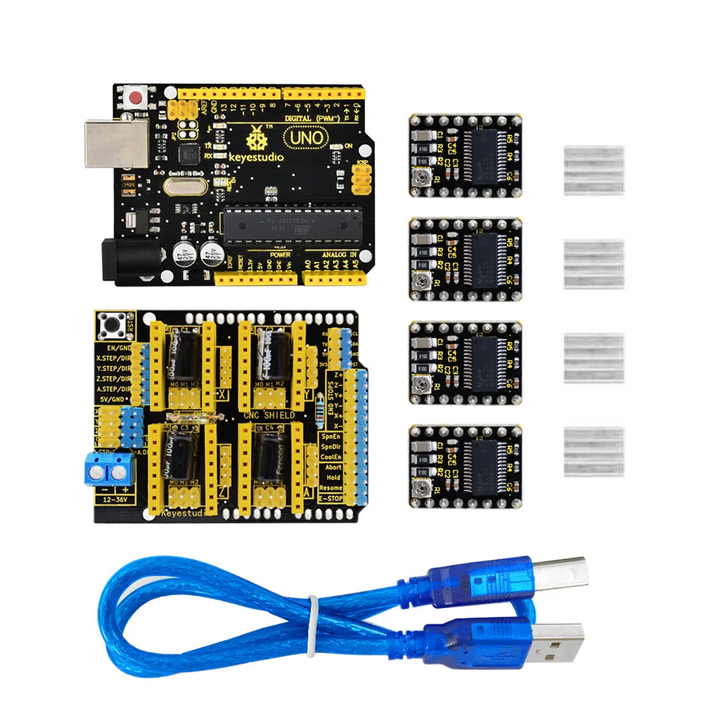 Keyestudio CNC Комплект для arduino CNC Shield V3+ UNO R3+ 4 шт. DRV8825 драйвер/GRBL совместимый