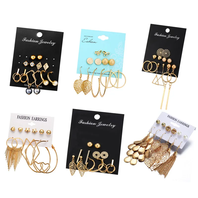 

New Fashion Geometric Gold Color Stud Earrings Set For Women Girls Metal Elephant Moon Letter Earring Handmade Female Jewelry