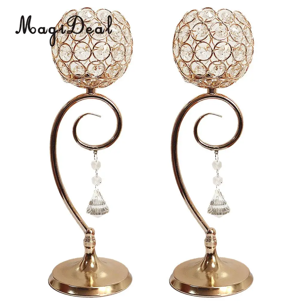 2pcs Gold Crystal Candle Holders Coffee Table Decorative Centerpiece Candlesticks for Wedding Party Dining Table Decorations