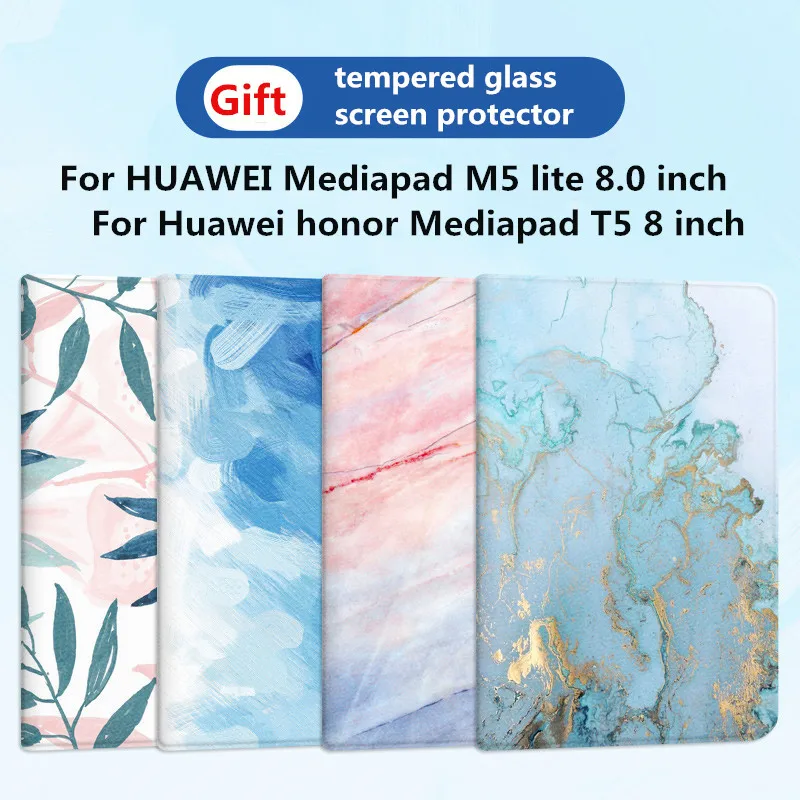 Mediapad T5 8 дюймовый мраморный умный флип чехол с листьями для Huawei M5 lite