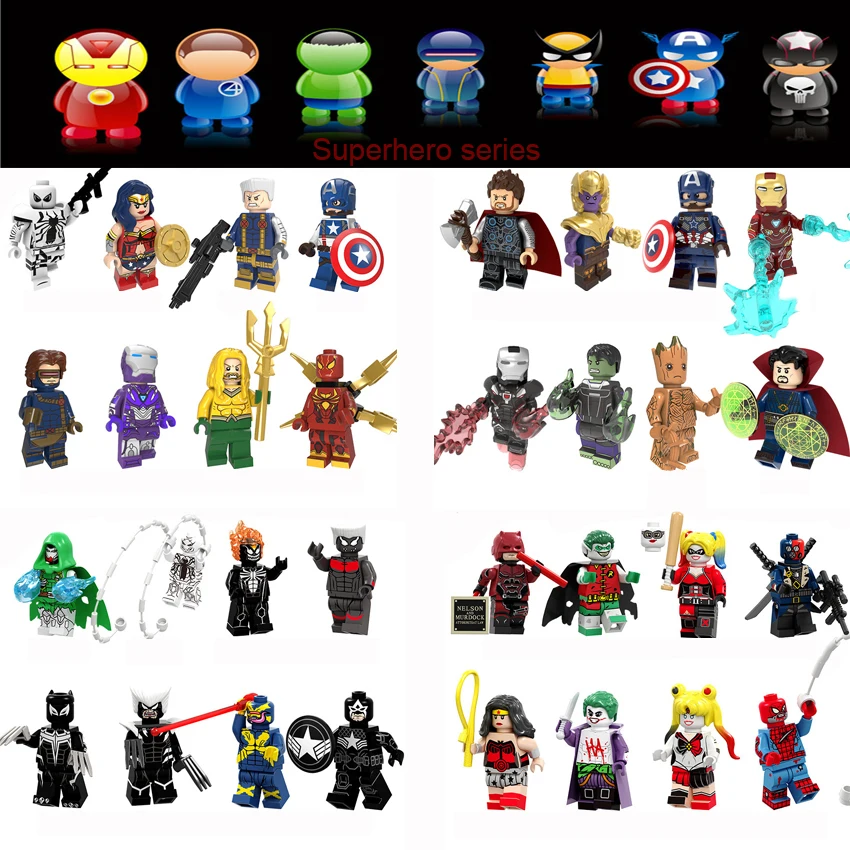 

Super hero toys Avenger Miracle Infinite War Woman Hawk Black Panther Falcon Witch Hulk children Building Block Toy JM-4
