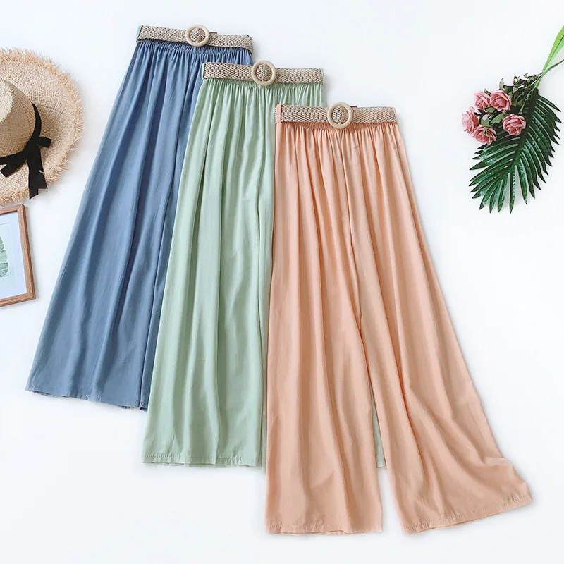 

Wasteheart Summer Women Fashion Blue Orange Long Loose Pants Wide Leg Pants High Waist Female Pants Casual Sweatpants Sashes