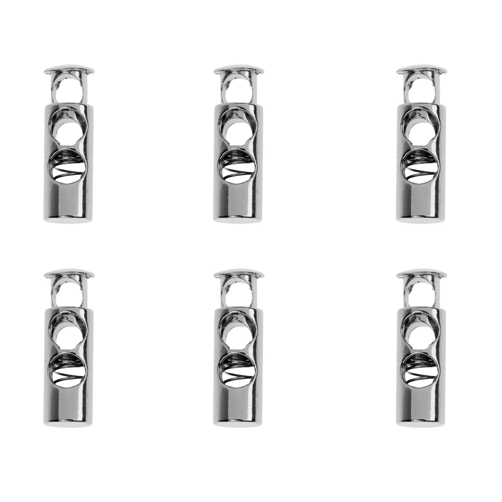 (Pack of 6) Metal Barrel Cylinder Cord Locks Stopper Toggle Rope Clamp Double Hole Cord Locks Clasp Buckle Drawstring Sewing