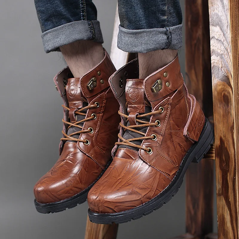 

CNFIIA Men Boots Army Tactical Ankle Boots Male Safety Shoes 2018 Brown Black Leather Work Footwear Trekking Shoes Waterproof