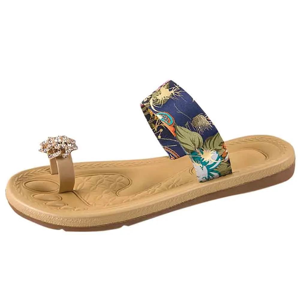 

SAGACE Summer Women's Non-Slip Sandals Flat Beach Slippers Jeweled Toe Slip-On Tassel Open Toe Beach Breathable Fashion Slippers