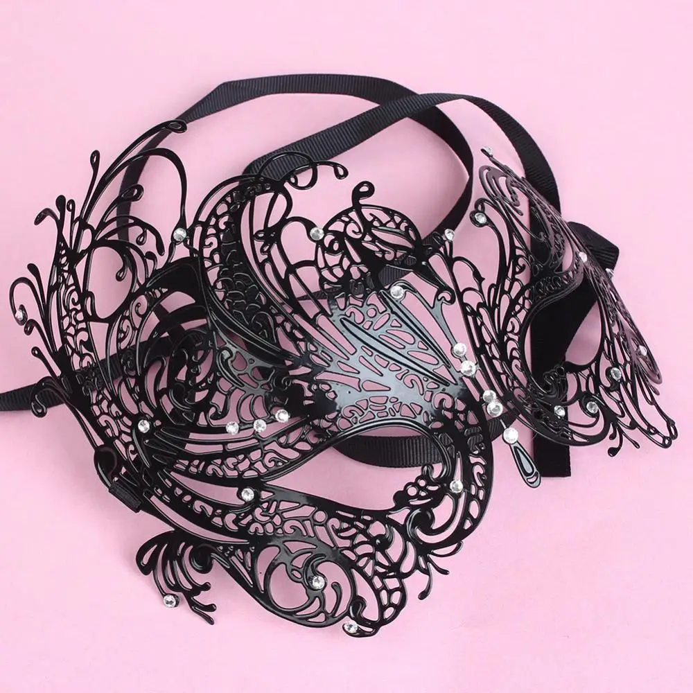 Венецианская маскарадная принцесса маска со стразами лазерная резка черные металлические женские вечерние принадлежности