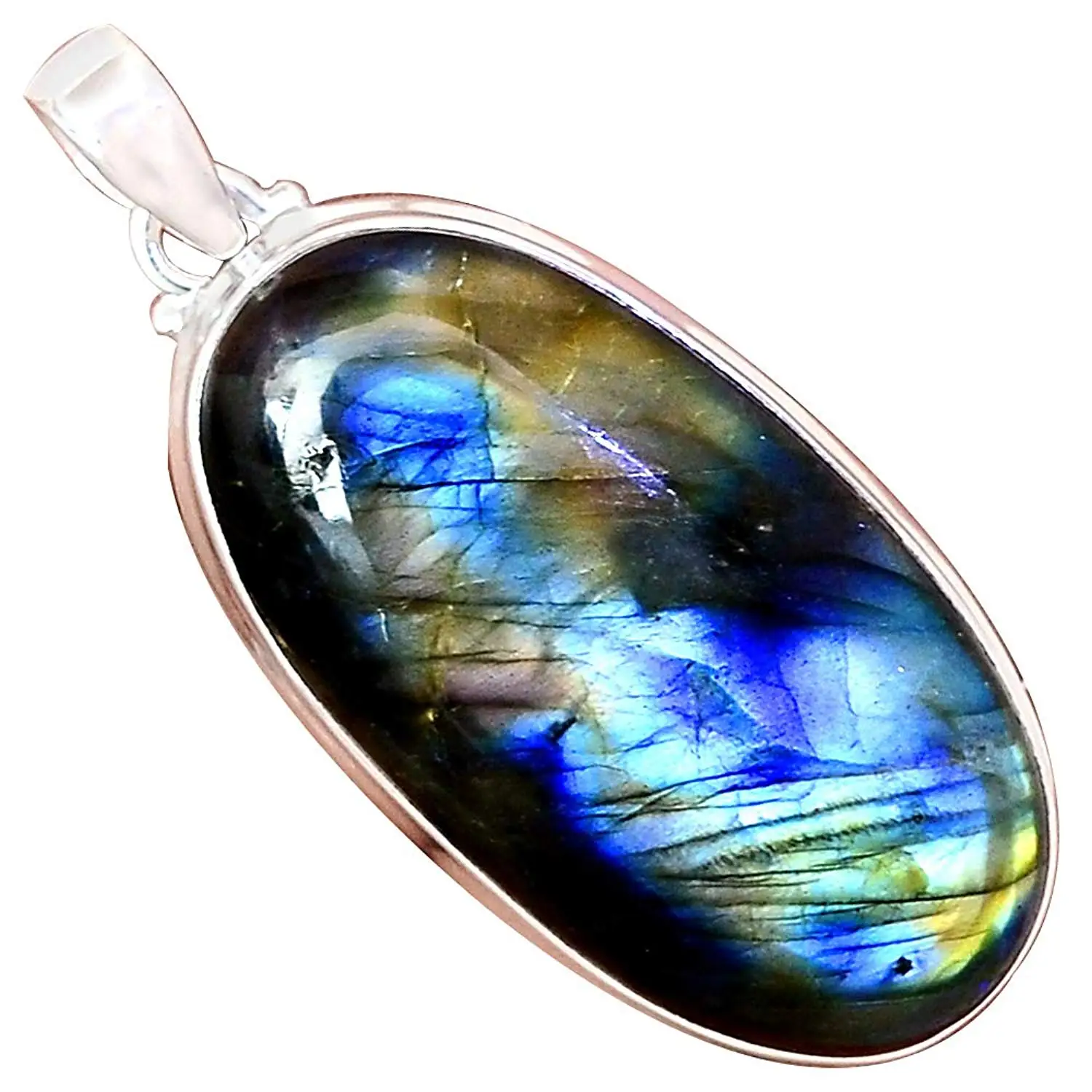 

Nature Multi Fire Labradorite Pendant 925 Sterling Silver Jewelry, 59 mm, MHBAP5266