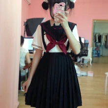 Милая женская японская школьная форма для девочек, плотная плиссированная юбка JK, джемпер на подтяжках, юбка в консервативном стиле, 4 цвета, размер S-L