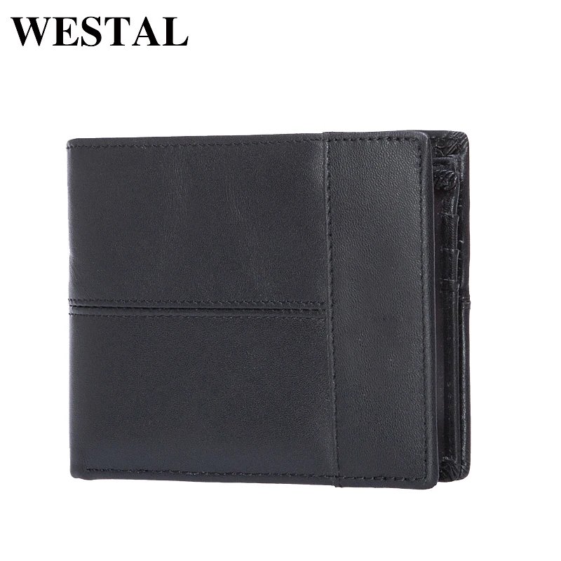 Beste WESTAL Portemonnee mannelijke Lederen Korte Portemonnee mannen Vintage Koe Lederen Casual Man Portefeuilles Portemonnee Standaard Card Houders 8064