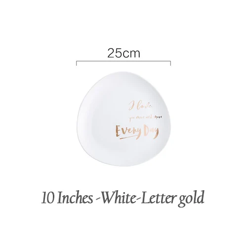 Скандинавская посуда, креативная Золотая керамическая посуда, миска, набор посуды для еды, керамическая матовая тарелка для фруктового салата, завтрака - Цвет: 10-WHITE-letter gold