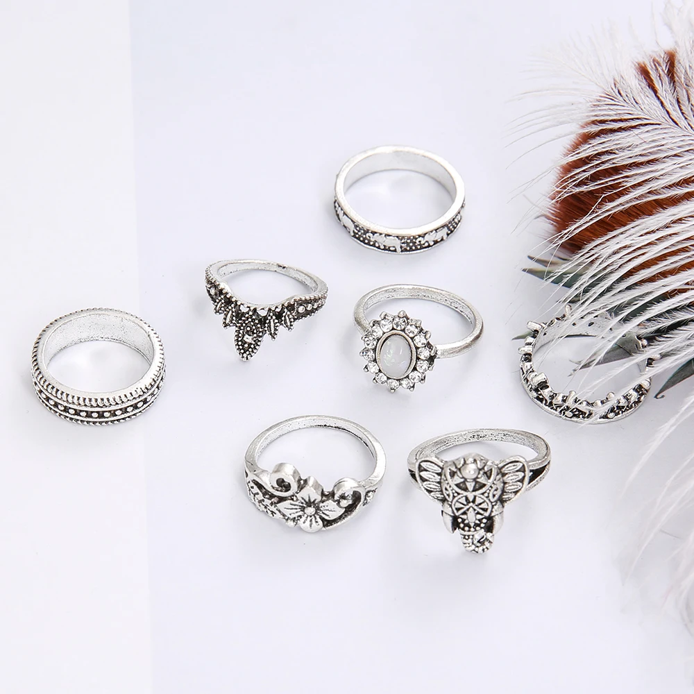 7-piezas-setBohemia-plata-antigua-elefante-flor-Rosa-coraz-n-corona-tallada-anillos-conjunto-nudillo-dedo (2)