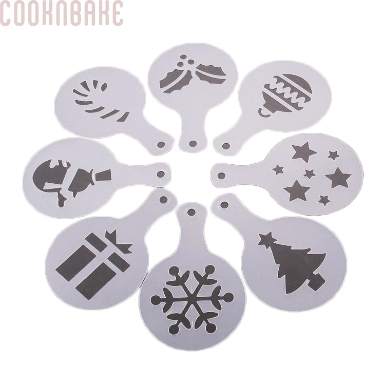

COOKNBAKE DIY Snowflakes Star and Tree Spray Mold Decorating Stencil Coffee Tiramisu Decorating Bakery Tool Set of 8 PL-043