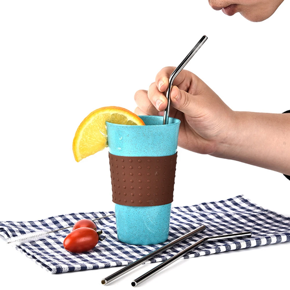 

3Pcs Reusable Drinking Straw High Quality 304 Healthy Stainless Steel Metal Bent Straw with Cleaner Brush for Mugs YETI Cup