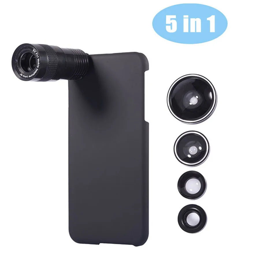 5in1 Universal Mobile Phone Lens for iPhone 5 6 6s plus 9X Telephoto Lens Fisheye Lens